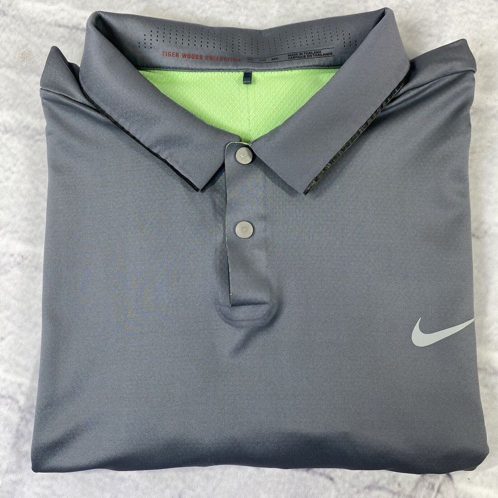 NIKE x Tiger Woods Collection Size XXL Mens Snap Front Golf Polo Gray / Green - Picture 15 of 15